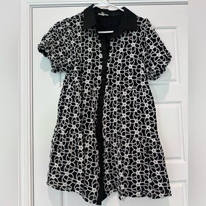 Moonstrip Black and White Flower Patterned Button Down Dress